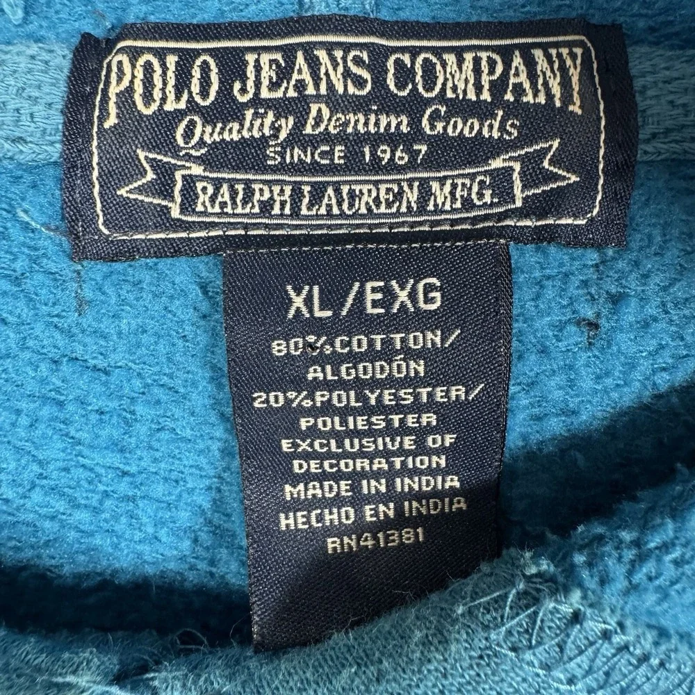 Vtg Polo Ralph Lauren Sweatshirt Hoodie Mens XL Blue Distressed punk hipster